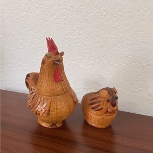 Vintage Woven Rooster and Lion Figurines